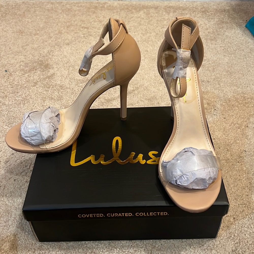 Lulus clear over the foot strap, ankle straps heeled sandals. Size 9 never worn.
